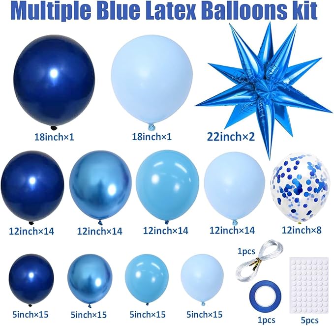 KARLURE Blue Balloons Arch Kit, Different Shades Navy Blue Balloons for Blue Graduation Decorations 2026 Grad Class World Cup Baby Shower Boy Men Birthday Party Bridal Shower Wedding Decorations