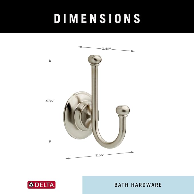 Delta Porter (1-Pack) Towel Hooks SpotShield Brushed Nickel Double J, Wall Mounted, Robes Holder Bathroom Accessories PTR35-BN