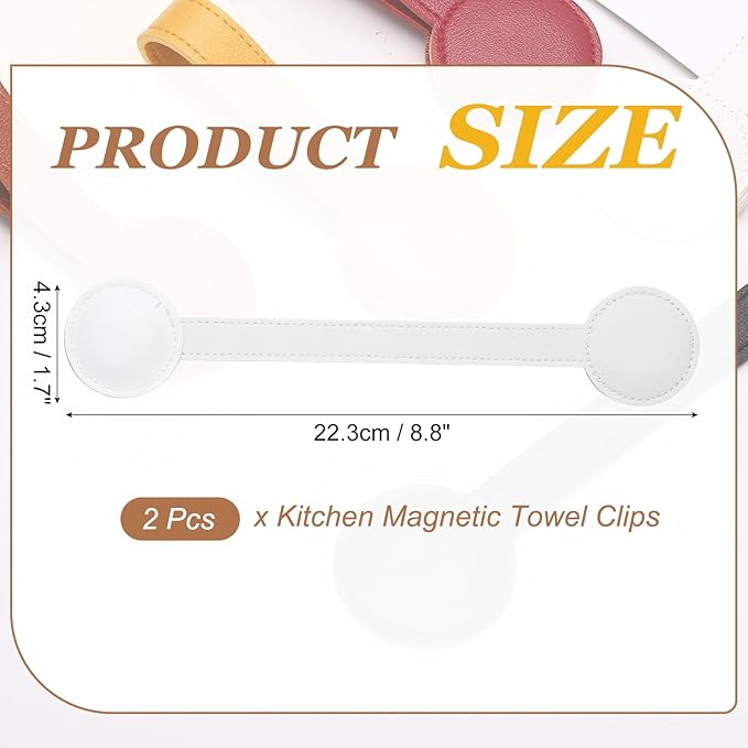 uxcell 2 Pcs Kitchen Magnetic Towel Clips, Leather Towel Holder Clip Multi-Purpose Hand Hooks Kitchen Accessories for Oven Handles Bars Racks, White