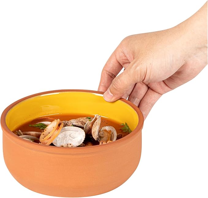 Restaurantware-Terra Tek 27.2 Ounce Terracotta Cazuelas, 2 Yellow Glazed Clay Pots For Cooking - Oven-Ready, Microwavable, Terracotta Serving Pots, Dishwashable, For Cooking And Serving