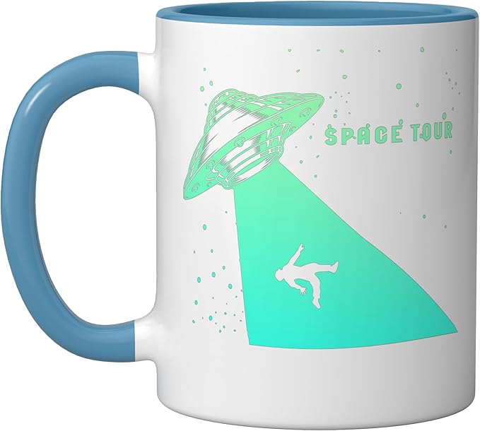 Flying Saucer UFO, Astronauts are Aliens Ceramic Mug, Blue/White