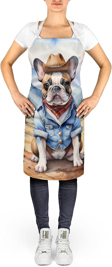 Caroline's Treasures French Bulldog Cowboy Welcome Apron Cooking Kitchen Server Baking Crafts Gardening for Adult Women Men, Unisex, Large, Multicolor
