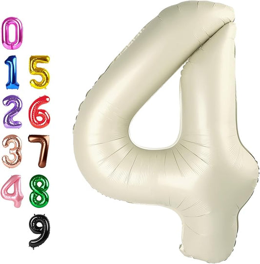 Cream 4 Balloon Number for 4th Birthday Decorations, 40 Inch Big Number Balloons for 4 14 40 Anniversaries Celebration Graduation Wedding