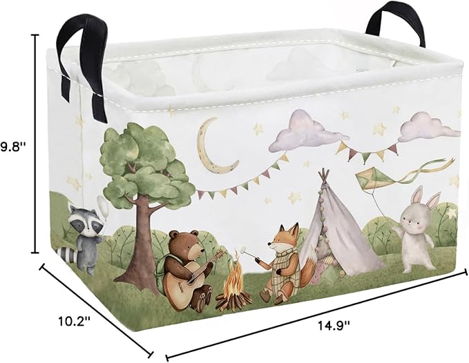 Essme Rectangular Animal Basket,Camping Baskets Empty with Handles,Cute Baskets for kids Room Decor,Boys and Girls, Gift Basket,(Camping animal)