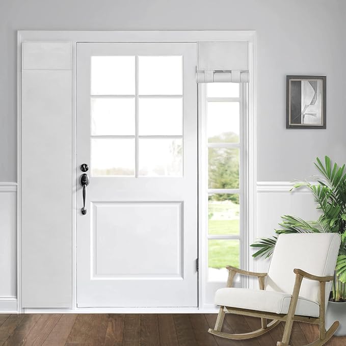 WdFour Solid Door Curtains - 12W x 70L Inches Blackout Window Covering for Side Door/Glass Door/Sidelight, Tie-Up Shade, 1 Panel,Greyish White.