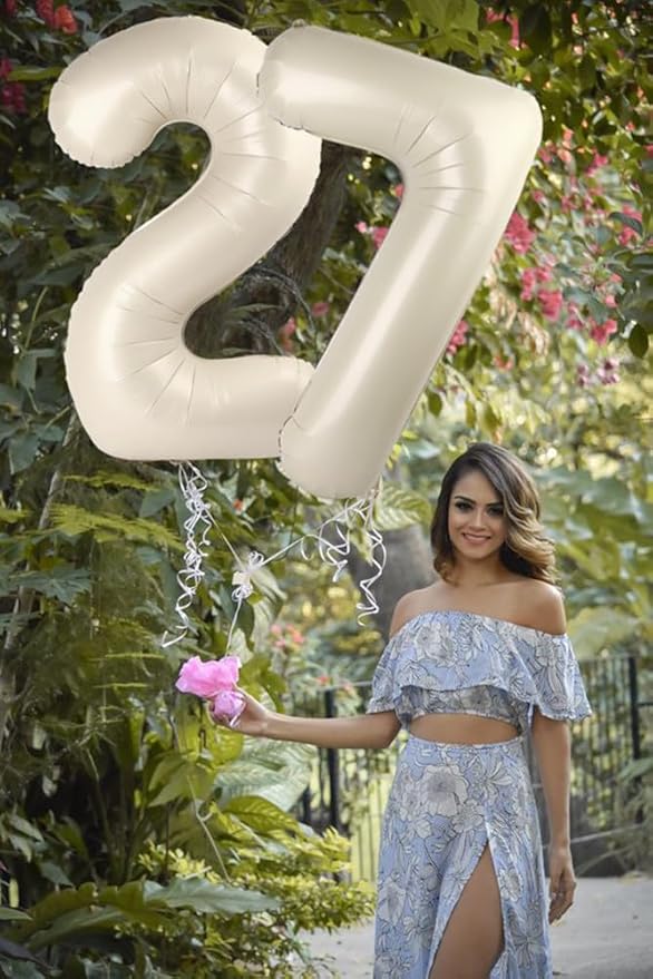 40 Inch Number 7 Balloon, Beige Seven Birthday Decor, 7 17 27 70 Year Old Balloon Number for Engagement, Wedding, Graduations