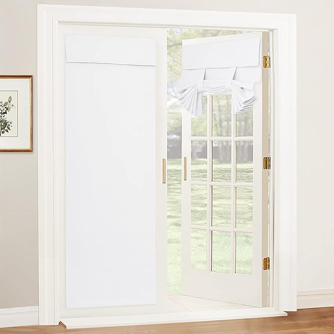 RYB HOME Door Window Curtains 80 inch Length, Privacy Thermal Insulate Covering for Patio/Glass/Front/French Door Blinds Curtains, 26 x 80 inch, Pure White, 1 Panel