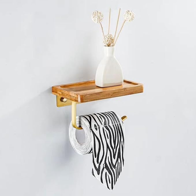Paper Towel Holder Industrial Style Decorative Wall Mounted Rack Organizer for Kitchen Bathroom Office EcoFriendly Gold 7.9x4.7x4.1in