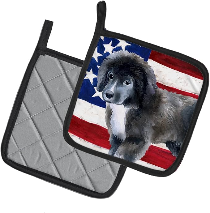Caroline's Treasures BB9699PTHD Newfoundland Puppy Patriotic Pair of Pot Holders Kitchen Heat Resistant Pot Holders Sets Oven Hot Pads for Cooking Baking BBQ, 7 1/2 x 7 1/2