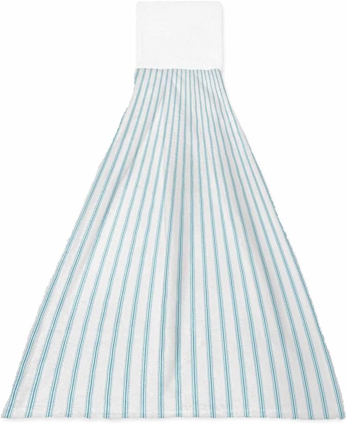 Alandar Home Kitchen Tie Towel Set of 1, Ocean Blue Stripes Seamless Ticking Stripe Absorbent Soft Hand Towels for Bathroom Hanging Towels, Farmhouse Pinstripe Fast Drying Cleaning Cloth with Loop
