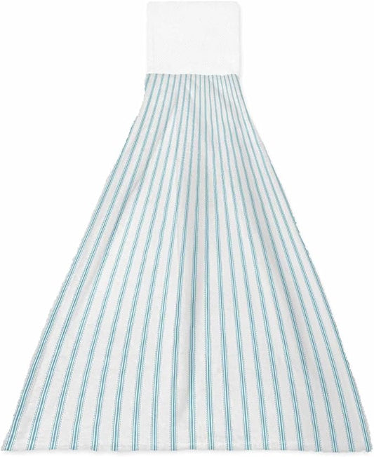 Alandar Home Kitchen Tie Towel Set of 1, Ocean Blue Stripes Seamless Ticking Stripe Absorbent Soft Hand Towels for Bathroom Hanging Towels, Farmhouse Pinstripe Fast Drying Cleaning Cloth with Loop