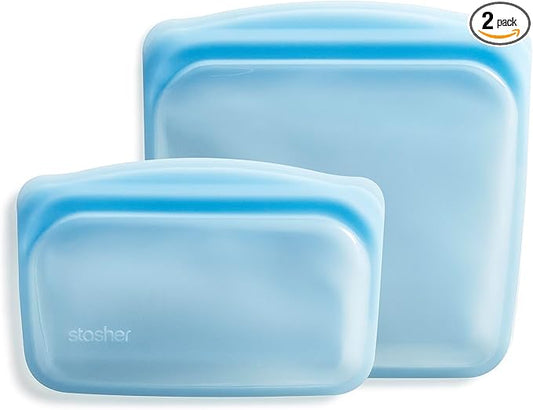 Stasher Silicone Reusable Food Storage Bags, 2-Pack, Reusable Freezer Bags, Microwave, Dishwasher, Oven Safe, Sous Vide, Premium Lunch Containers, Eco Friendly, Food-safe Silicone Snack Bag, Blue | Reusable Food Bags