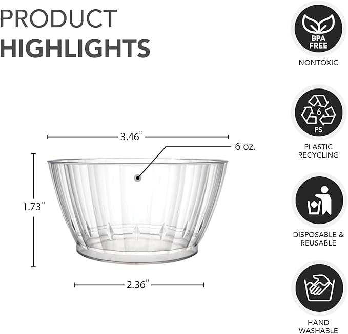 Party Essentials Deluxe/Elegance Quality Plastic 6-Ounce Fruit/Nut/Dessert Bowls, 80-Count, Clear
