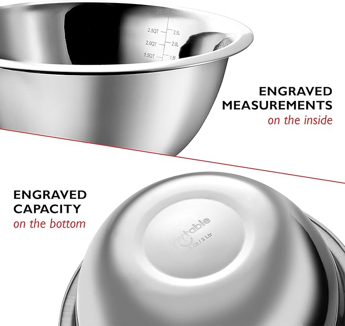 JOYTABLE 14 Piece Mixing Bowls With Measuring Cups And Spoons Set - Premium Stainless Steel Mixing Bowls Set - Nesting & Stable Metal Mixing Bowls Great For Kitchen, Baking, Cooking, Or Prep