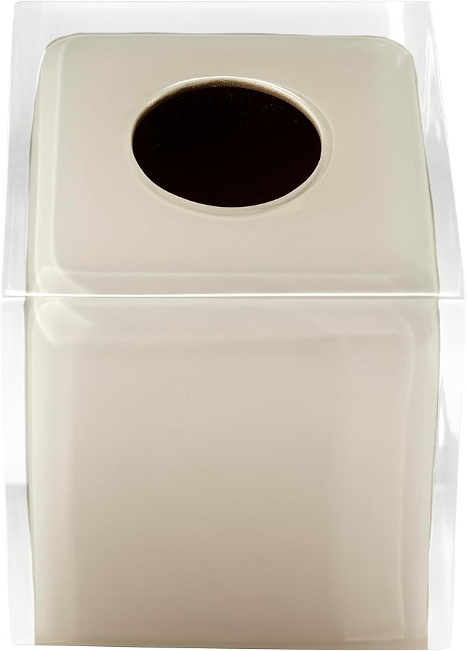 Izod – Tissue Box Cover, Clear Hand-Painted Resin with Linen Look, Modern Home Decor – Perfect for Bathrooms, Bedrooms, Kitchens or Offices (Marina)