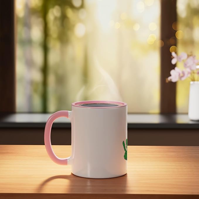 Art Alien Peace Sign UFO Ceramic Mug, Pink/White