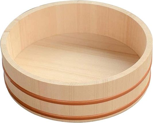 30cm/11.8Inch Wooden Sushi Rice Bowl - Home Kitchen Hangiri Sushi Oke Rice Mixing Tub with Copper Banding for Sushi Restaurant