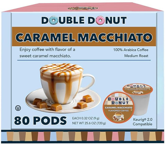 Double Donut Coffee Double Donut Caramel Macchiato Flavored Coffee Pods - Caramel Coffee in Single Serve Coffee Pods for the Keurig K Cups Coffee Brewers, Medium Roast From Double Donut, 80 Count