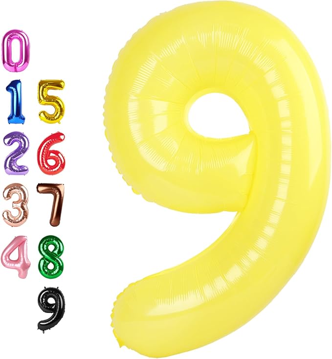 Number Balloons, Happy Birthday Decoration for 9th, Yellow Balloon Numbers 40 Inch for 9, 19, 29 Girls Boys Women Men Game Competition Party Decorations