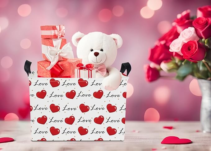 NTAOHAMPER Mothers Day Gifts Love Heart Fabric Storage Basket Empty with Handles, Books Box, Baby Shower Baptism Lovely Storage24L(Heart)