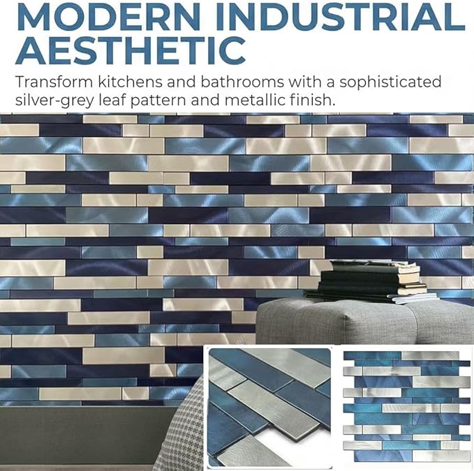 Weimeisc 10 Sheets Peel and Stick Backsplash Tile for Kitchen, Self-Adhesive Mosaic Tile, Stick on Bathroom Vanities，Fireplace Décor, Laundry Table(11.25" X 12.7") (Blue Series)