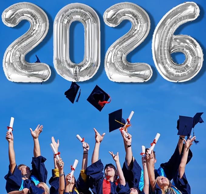 Silver 2026 Happy New Years Eve, 2026 Balloon Number for Party Decorations, Balloons Number 40 Inch for 20 26 Graduation Party Wedding Anniversaries Celebration