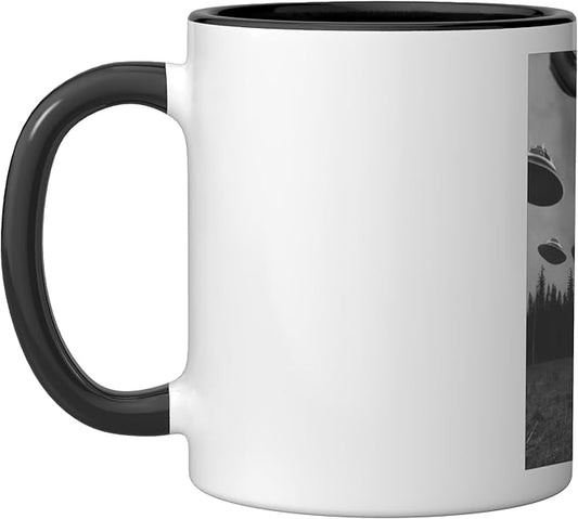 "Shep's Selfie" Funny German Shepherd Selfie with UFO Ceramic Mug, Black/White