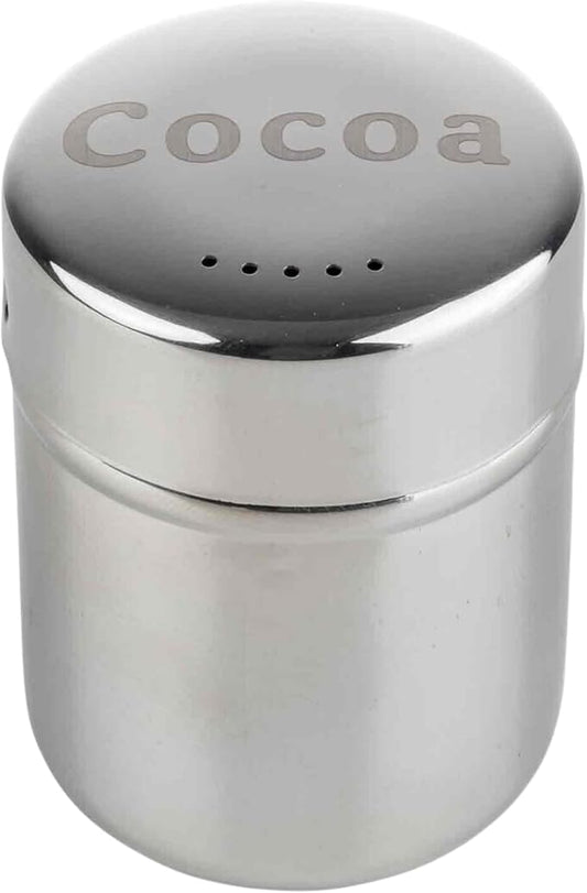 TableCraft 11051 Cocoa Shaker, 6 oz, Stainless Steel Dredge with "Cocoa" Imprint, Mirror Finish, Dishwasher Safe