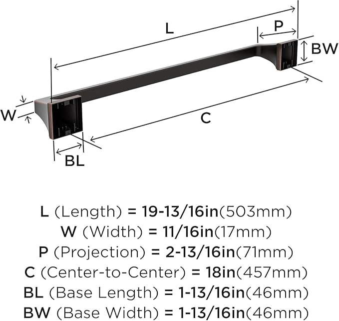 Amerock BH36023ORB | Oil Rubbed Bronze Towel Bar | 18 in (457 mm) Towel Rack | Mulholland | Bathroom Towel Holder | Bathroom Hardware | Bath Accessories