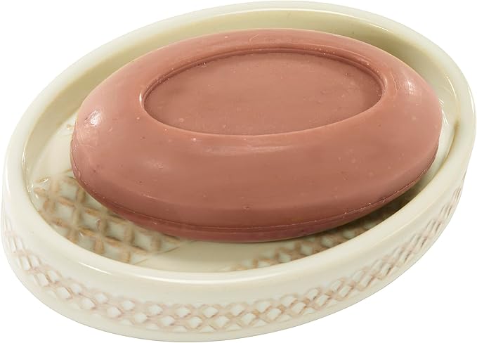 Nicole Miller – Soap Dish, Glossy Ceramic with Embossed Trellis Bands & Reactive Glaze Finish, Perfect for Holding Bar Soap or Sponges on Bathroom & Kitchen Counters (Lyra)