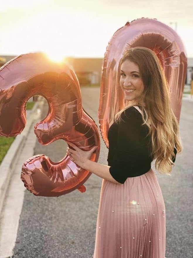 Numbers 3 Balloons Rose Gold Party Decorations for Girl Boys, 40 In Big Three Balloons for Engagement, Wedding, Celebration Party, Graduations, Photo Shoot