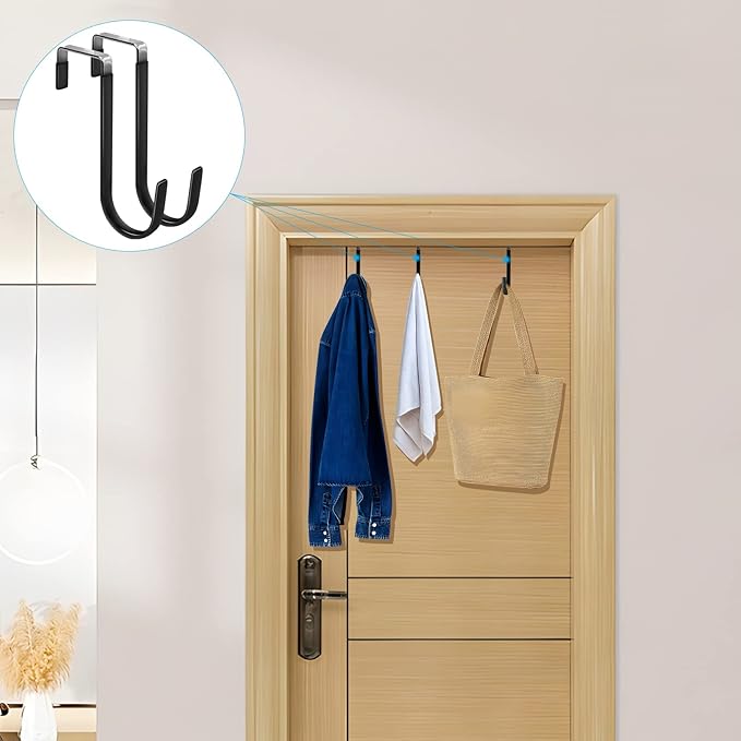 FYY Over The Door Hooks, 10 Pack Door Hangers Hooks with Rubber Prevent Scratches Heavy Duty Organizer Hooks for Living Room, Bathroom, Bedroom Hanging Clothes, Towels, Hats, Coats, Bags Black