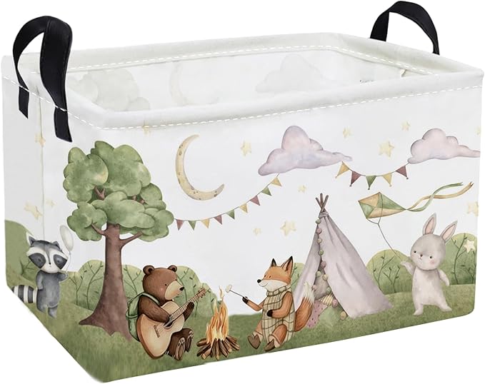 Essme Rectangular Animal Basket,Camping Baskets Empty with Handles,Cute Baskets for kids Room Decor,Boys and Girls, Gift Basket,(Camping animal)