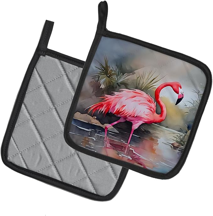 Caroline's Treasures Flamingo Pair of Pot Holders Kitchen Heat Resistant Pot Holders Sets Oven Hot Pads for Cooking Baking BBQ, 7 1/2 x 7 1/2
