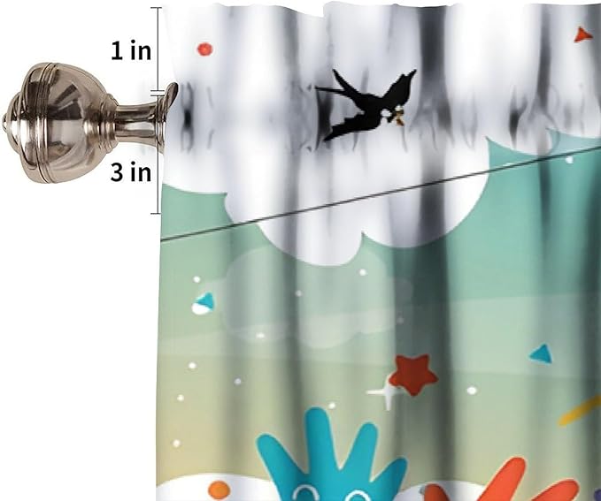 Children's Day Valance Curtain, Cartoon Handprint Birds Blue Sky Clouds Window Drapes for Kids Bedroom Living Room Classroom Home Decor, 54x18Inch