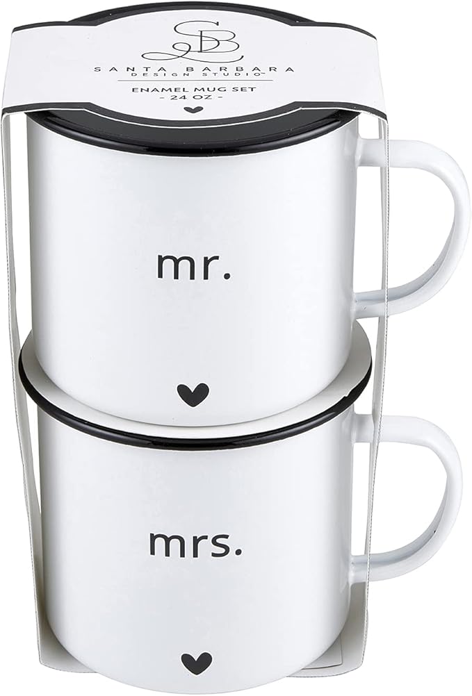 Santa Barbara Design Studio Wedding Enamelware Coffee Mugs, Set of 2, Mr. and Mrs.