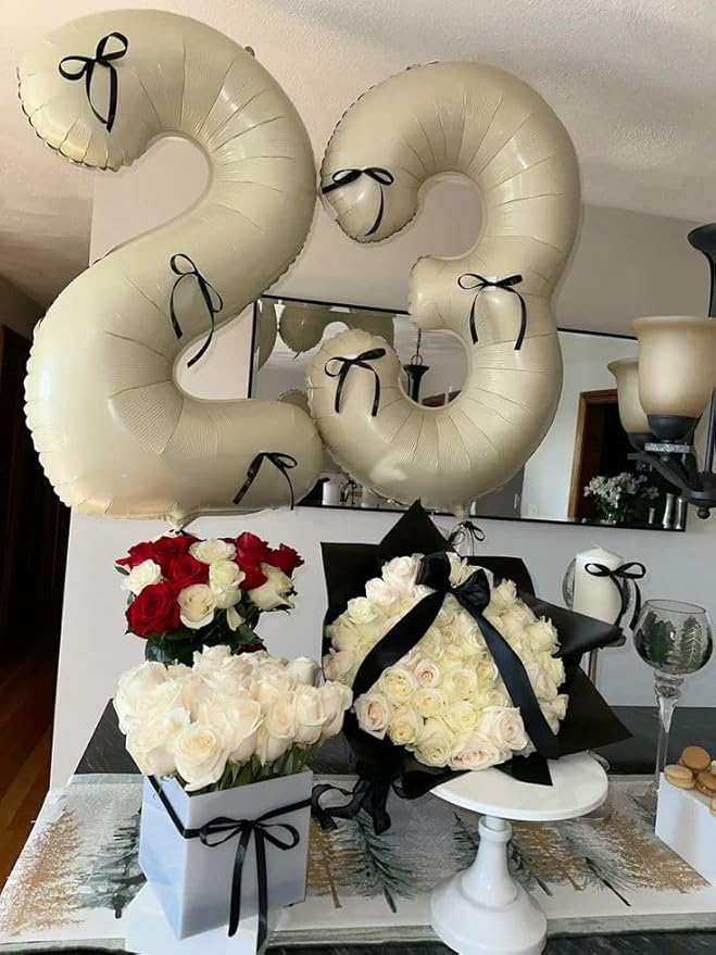 40 Inch Balloon 23 Number, Big Foil 23th Birthday Balloons Decorations for Women, Cream Number Balloon for 2 3 23 32 Wedding Memorial Day's Graduation Supplies