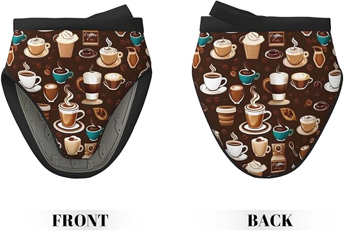 2 Pcs Mini Silicone Oven Mitts Cartoon Coffee Heat Resistant Grilling Gloves with Hanging Loop, Short Kitchen Mittens for Cooking Baking BBQ