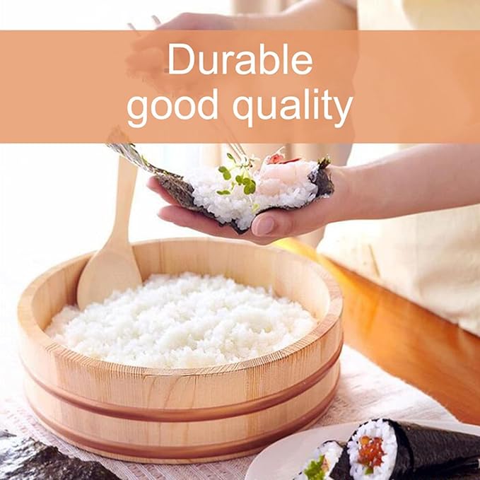 Sushi Rice Bowl with Spoon Wooden Hangiri Sushi Oke Rice Mixing Bucket for Knead The Dough Place Cooked Dishes and Mixed Sushi Rice Family Restaurant Kitchens Best Choice 42cm (39cm)