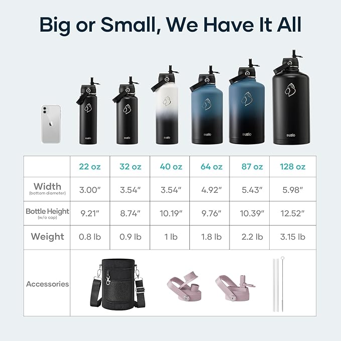 BUZIO 64oz Insulated Water Bottle, Half gallon Stainless Steel Jug (Cold for 48 Hrs), Triple Wall Vacuum Large Metal Flask with Leakproof Straw Lid and Carry Sleeve, Purple