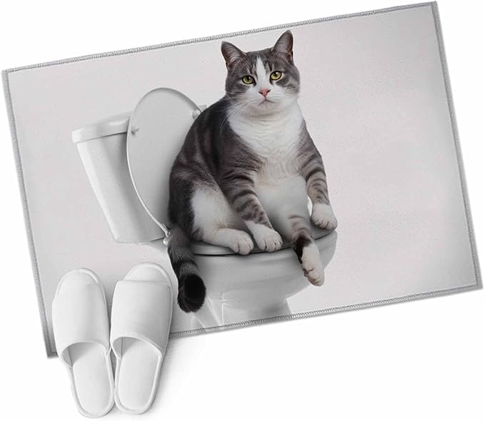 Area Rug 2x3ft, Cute Funny Cat on The Toilet Washable Rugs for Living Room Bedroom, Animal Grey Art Soft Non-Slip Area Rugs Rectangle Floor Carpet for Dining Room