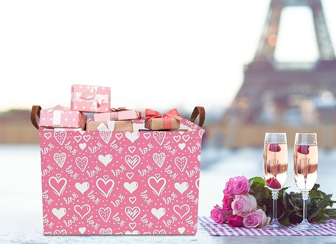 NTAOHAMPER Mothers Day Gifts Love Heart Fabric Storage Basket Empty with Handles, Books Box, Baby Shower Baptism Lovely Storage24L(Lovely Heart)