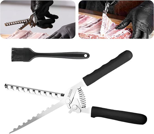 Rib Membrane Remover Tool kit, Premium 304 Stainless Steel Rib Prep Tool Membrane Remover with Cleaning Brush for BBQ Easy Use and Quick Cleaning Rib Skinner Rib Prep Tool Ergonomic Design