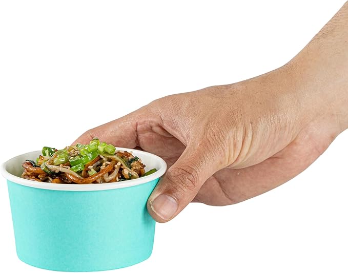 Restaurantware Coppetta 8 Ounce Dessert Cups, 200 Disposable Ice Cream Cups - Lids Sold Separately, Sturdy, Turquoise Paper FroYo Bowls, Striped, For Hot And Cold Foods, Perfect For Gelato