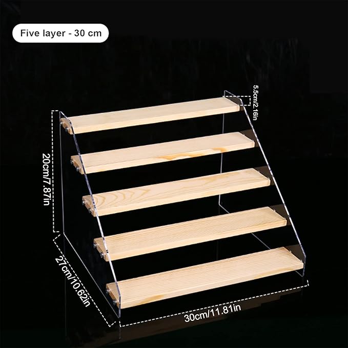 MSUIINT Spice Rack Organizer for Cabinet & Countertop - 30 cm Seasoning Organizer Spice Shelf and Kitchen Cabinet Storage - Space Saving Wooden Display Risers Holder Showcase Fixtures Jewelry (5 Tier)