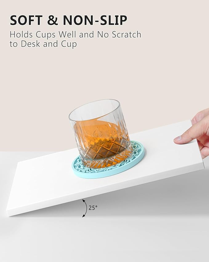 Drink Coasters, Coasters Set of 6 for Cup with Holder, Non-Slip Silicone Cup Mats for Hot and Cold Drinks, Cute Absorbent Coffee Bar Accessories Table Decor, Blue