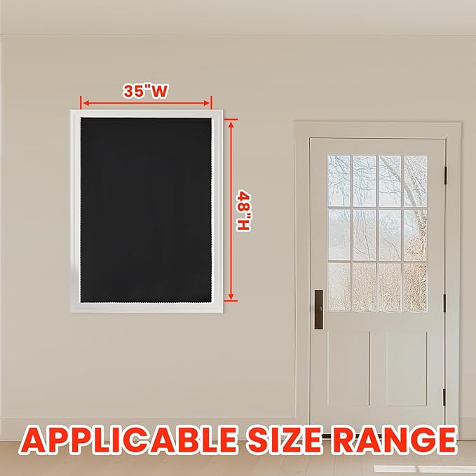 AJAZZ self Adhesive Portable 100% Blackout Curtains Simple and Easy to installBedroom Window Thermal Lnsulated Kitchen Room Darkening Black Small Drapes 1-Pack