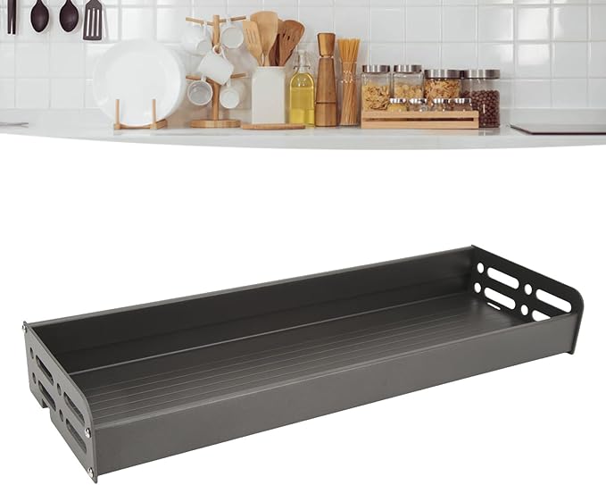Wall Mount Seasoning Organizer, Rack Organizer for Kitchen Bathroom Bedroom, 40cm Rustproof Aluminum Shower Shelves with Detachable Design, Multifunctional Storage Rack for S (Grey)