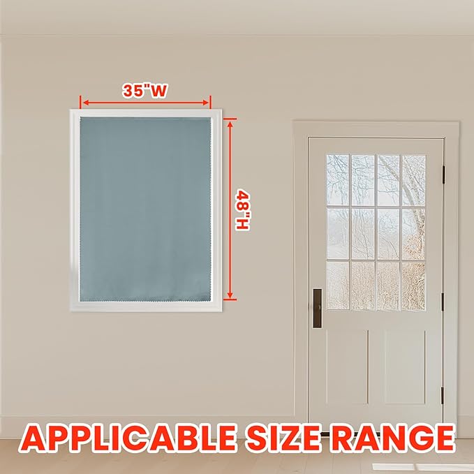 AJAZZ 100% Blackout Self Adhesive Curtains Small Window Short Temporary Blackout Curtains Easy to Install Used for Bedroom Kitchen Window Cover (Silver, 35" W x 48" L) 1 Panel