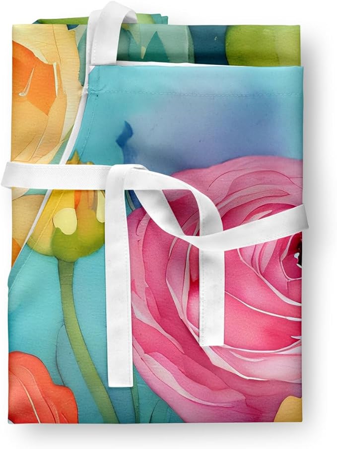 Caroline's Treasures Ranunculus in Watercolor Apron Cooking Kitchen Server Baking Crafts Gardening for Adult Women Men, Unisex, Large, Multicolor
